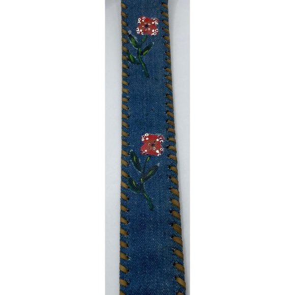 Leather Blue Flower Laced Hand Made Latigo Made in Haiti Removable Buckle - Picture 7 of 8